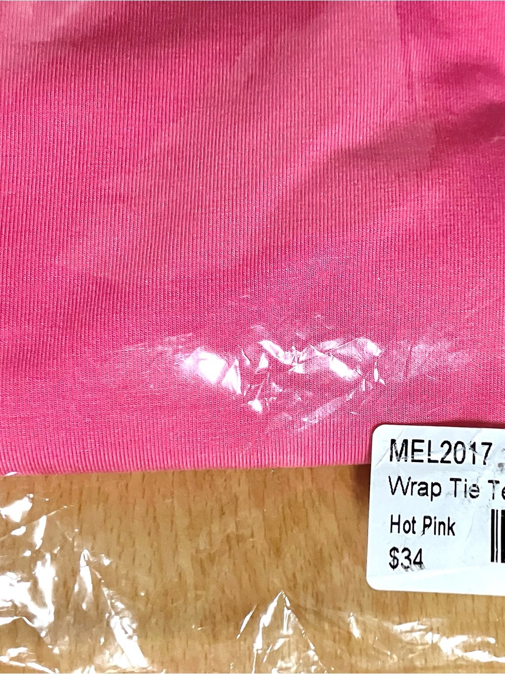 MELI Long Sleeve Wrap Tie Tee-Hot Pink: Size Large - Picture 7 of 7